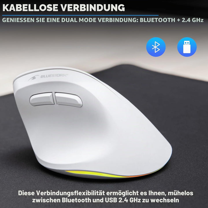 Bluestork - Ergonomische Vertikale Kabellose Maus 4800 DPI Weiss Weiss für Rechtshänder, Weiss für R