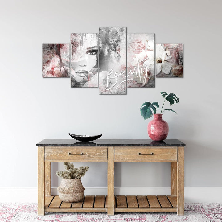 Runa Art Wandbilder Blumen Vintage 5 Teilig Bild auf Vlies Leinwand Deko Wohnzimmer Frau Bunt 039352