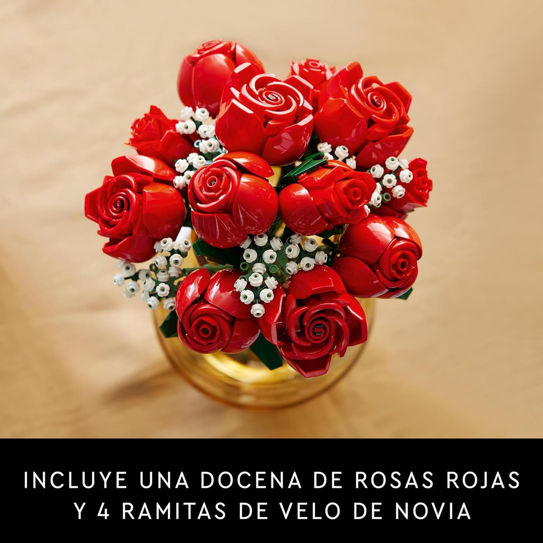 LEGO 10328 Icons Rosenstrauss, künstliche Blumen als Zimmer-Deko & Icons Mini Pflanzen, 9 künstliche