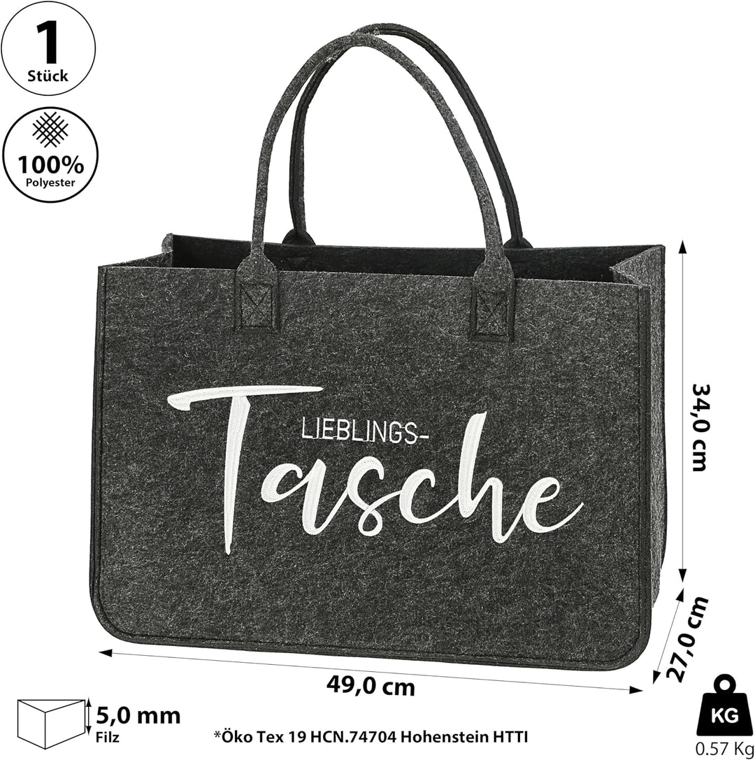 Cepewa Filztasche | dunkelgrau 40x26,5x21cm 100% Polyesterfilz 3mm | Einkaufstasche Shopper Henkelta