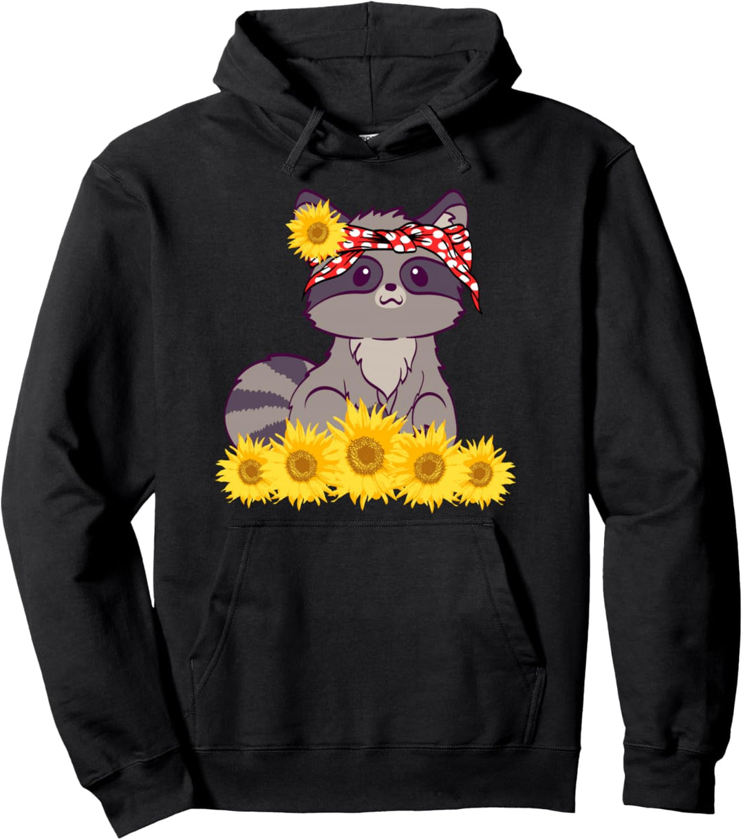 Waschbär Bandana Lustige Tiersonnenblumen süsser Waschbär Pullover Hoodie