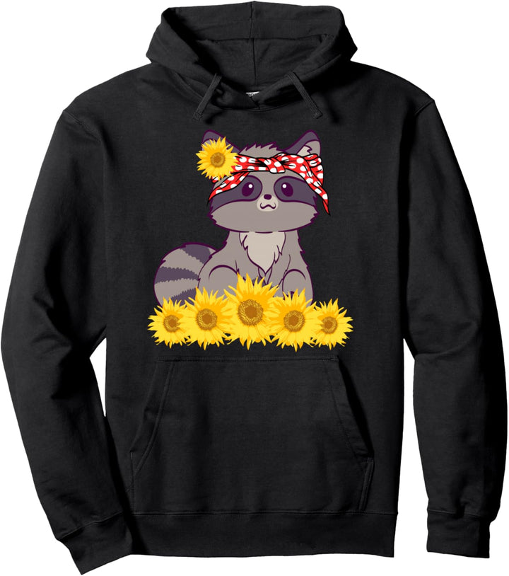 Waschbär Bandana Lustige Tiersonnenblumen süsser Waschbär Pullover Hoodie