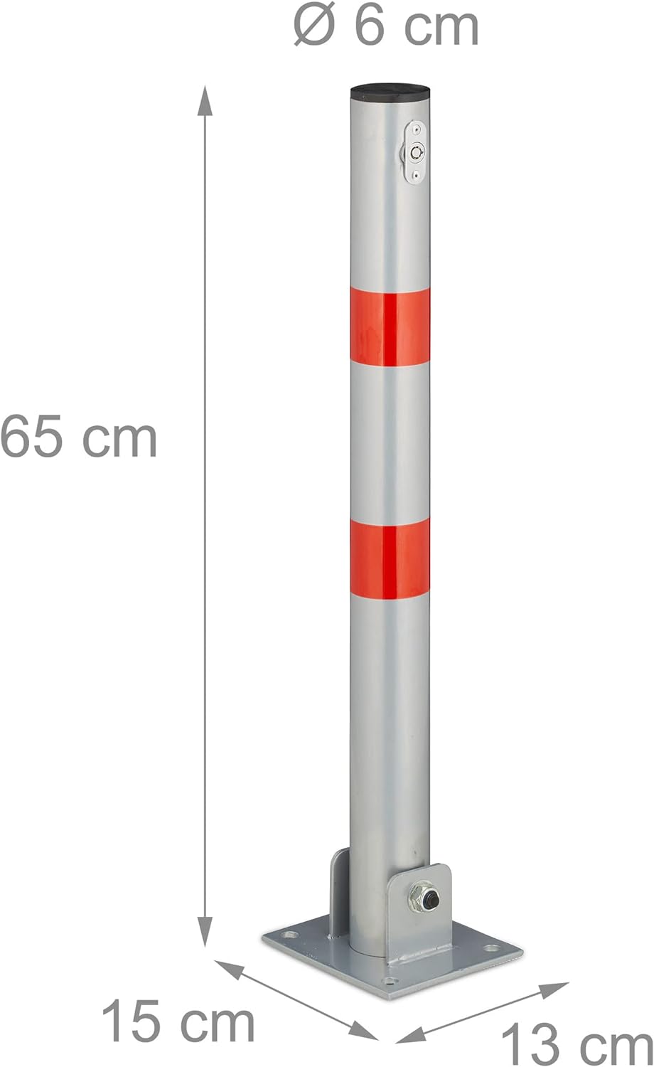 Relaxdays Absperrpfosten, klappbar, Stahl, Sperrpfosten Parkplatz, HxBxT: 65 x 15 x 13 cm, Signalstr