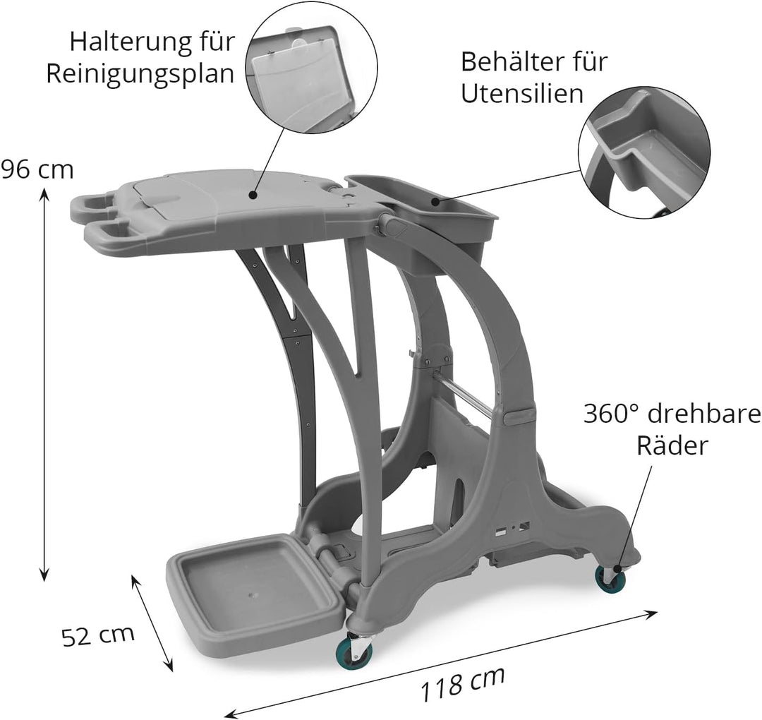 Hypafol Putzwagen Reinigungswagen Set | 2 x 25 l Eimer mit Wischmopp-Presse &amp; Kehrgarnitur | 2X 40cm