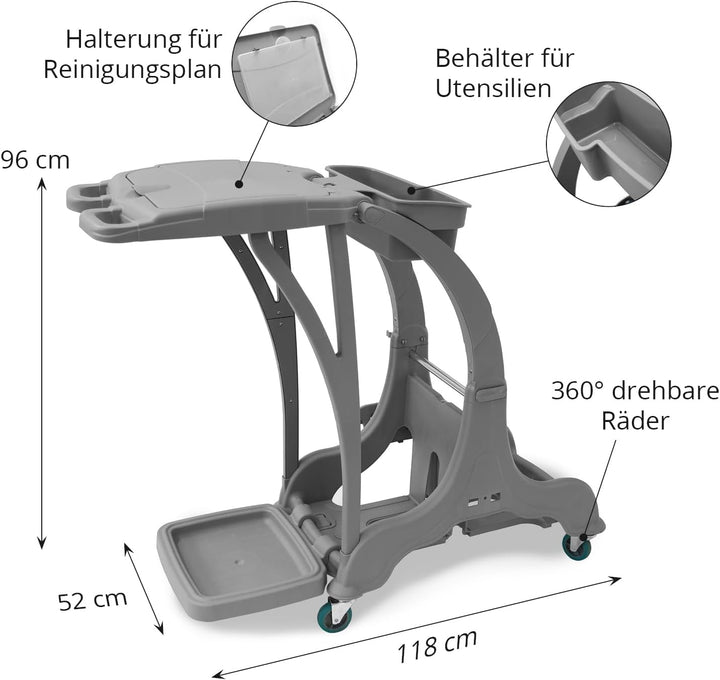 Hypafol Putzwagen Reinigungswagen Set | 2 x 25 l Eimer mit Wischmopp-Presse &amp; Kehrgarnitur | 2X 40cm