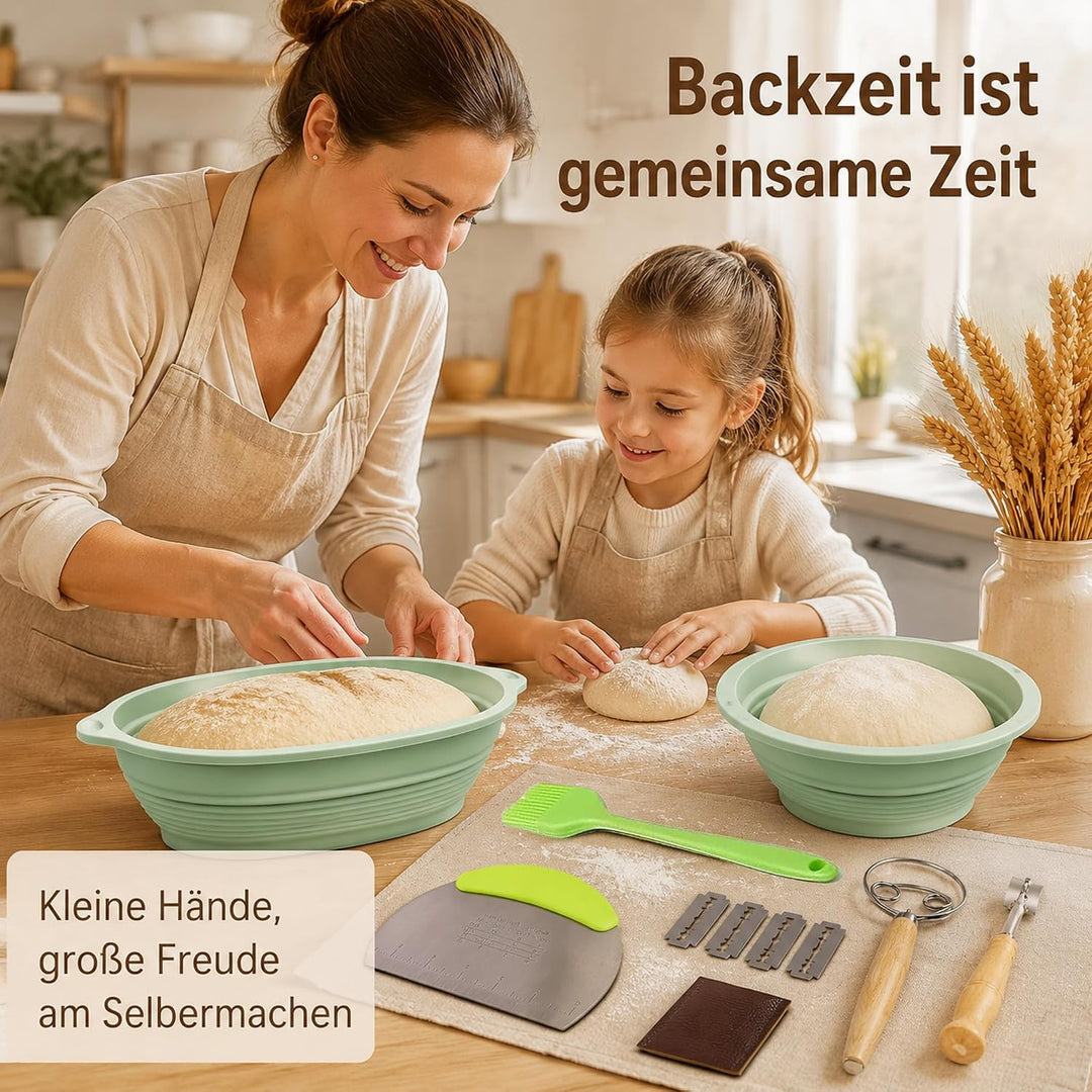 Gärkorb Brot Set,25cm Gärkörbchen zum Brotbacken, Sauerteig Starter Set, Einschliesslich Teigschaber