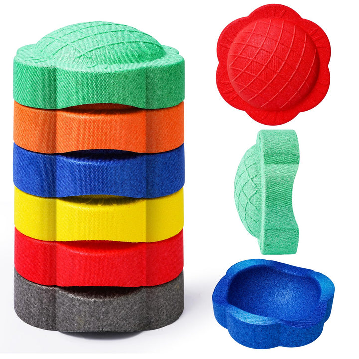 Balanciersteine für Kinder, 6er Balance Trittsteine Stapelbar,Farbenfrohes Stapelsteine Stepping Sto