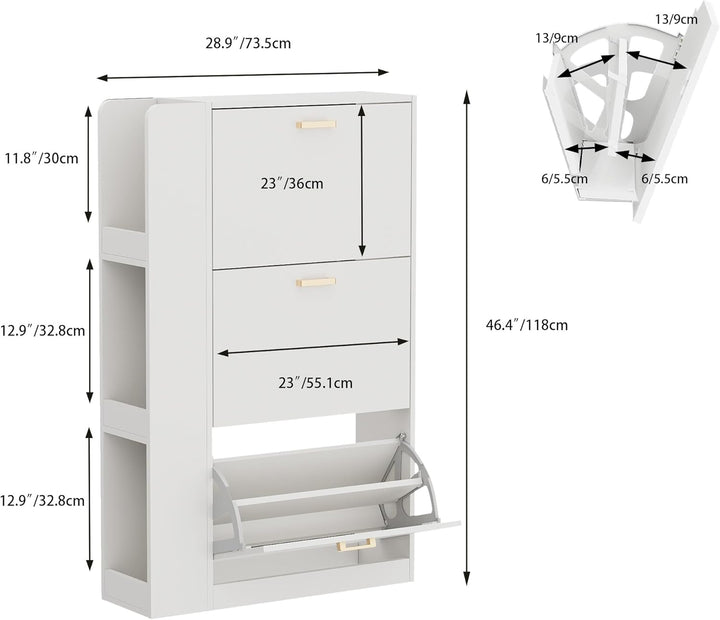 Schuhschrank mit 3 Klappen Schmal Schuhschrank mit 3 Flip-Schuhregal und 3 Ablagefächer platzsparend