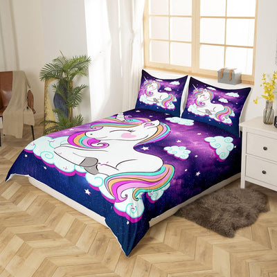 Loussiesd Kinder Einhorn Bettwäsche 135x200 cm Galaxy Magical Tierdekor Bettwäsche-Set für Mädchen J