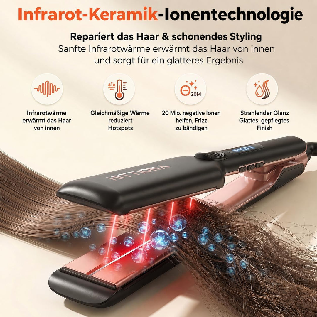 【Professionelles Keramik-Glätteisen】1.75“ Ionen-Haarglätter mit LCD-Temperaturanzeige – Individuelle