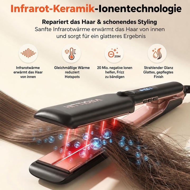 【Professionelles Keramik-Glätteisen】1.75“ Ionen-Haarglätter mit LCD-Temperaturanzeige – Individuelle
