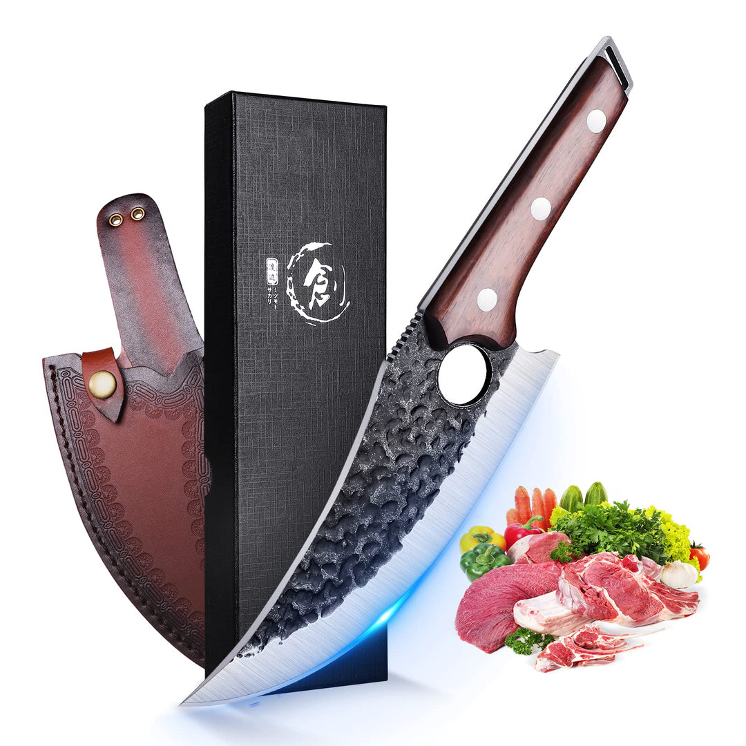 SMITH CHU handgeschmiedetes Ausbeinmesser mit Lederscheide Professionelles Kochmesser Küchenmesser T