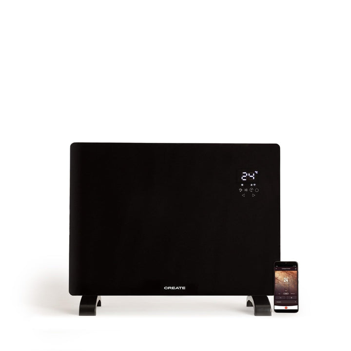 CREATE/WARM CRYSTAL 1500W / Konvektionsheizung Glaskonvektor Elektroheizer/Schwarz/WLAN & APP Konnek