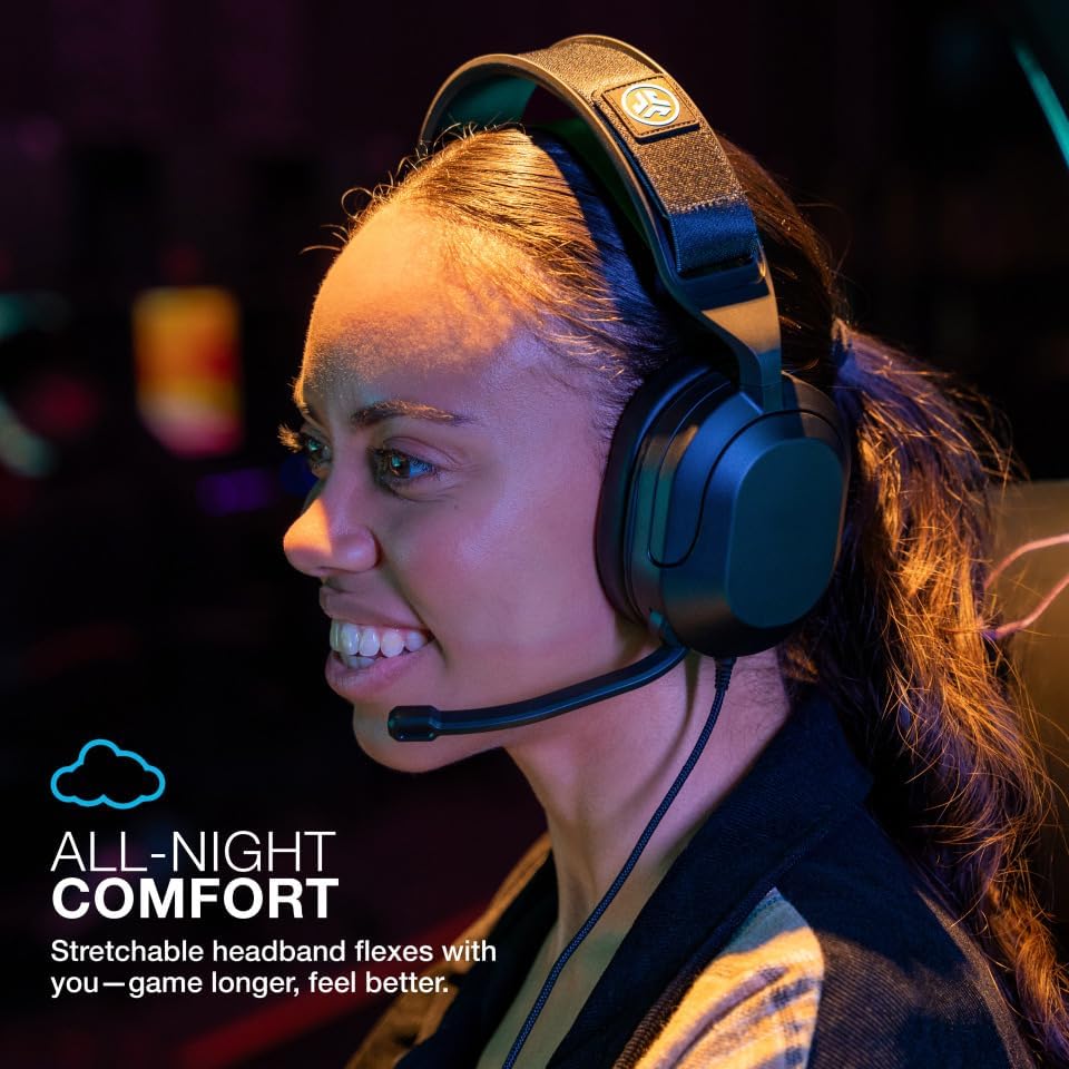 JLab Nightfall Over-Ear-Gaming-Headset mit Mikrofon für PC/Xbox/PS5/PS4/Nintendo Switch – 50-mm-Tre