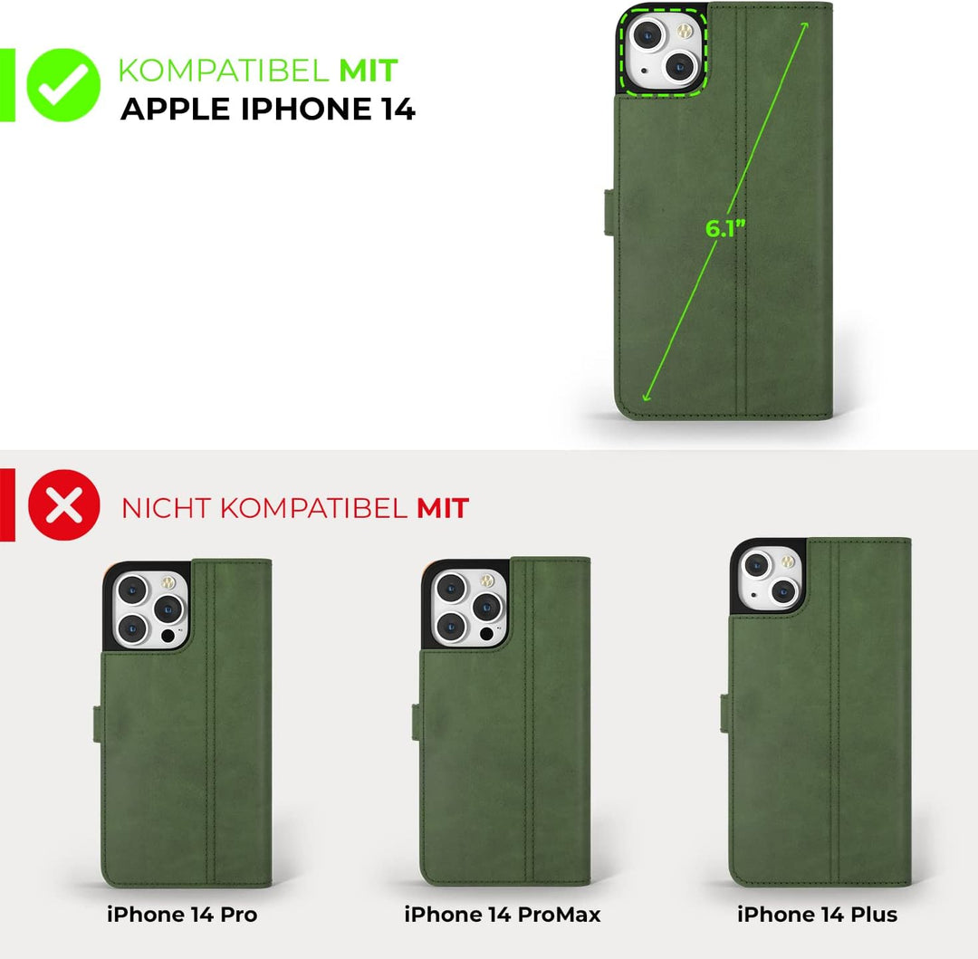 Snakehive iPhone 14 Hülle Leder | Stylische Handyhülle mit Kartenhalter & Standfuss | Handyhülle Sch