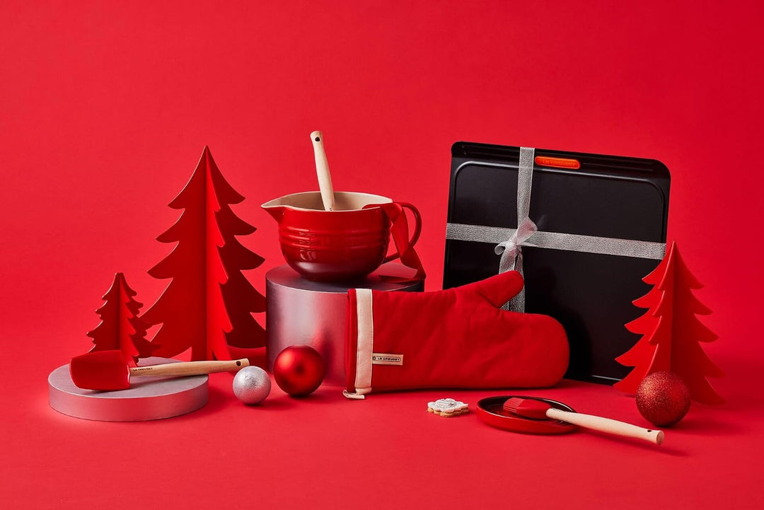 Le Creuset Ofenhandschuh mit extra langem Ärmel, Einheitsgrösse, Kirschrot, Baumwoll-Canvas, 9500230