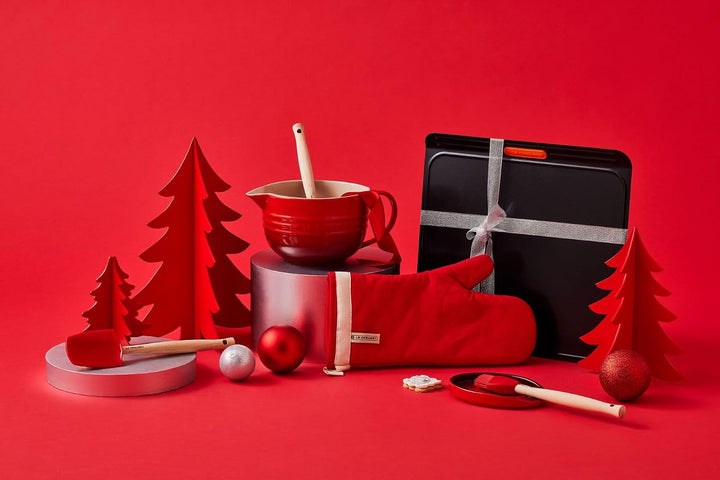 Le Creuset Ofenhandschuh mit extra langem Ärmel, Einheitsgrösse, Kirschrot, Baumwoll-Canvas, 9500230