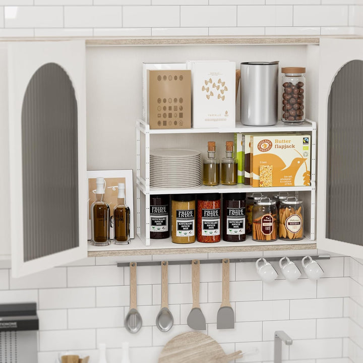 SANNO Erweiterbares Schrankregal, stapelbar, Thekenregal, Organizer für Schrank, Teller, Geschirr, T