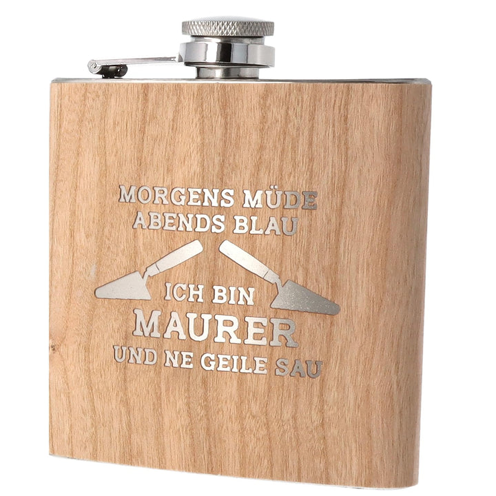 Spruchreif | Flachmann aus Edelstahl mit Gravur | Flachmann aus Holz | Outdoor Geschenk | Geschenkid