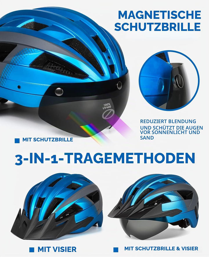 FUNWICT Fahrradhelm mit Visier für Herren Damen, Leichte Fahrradhelm mit Magnetischem Brille und USB
