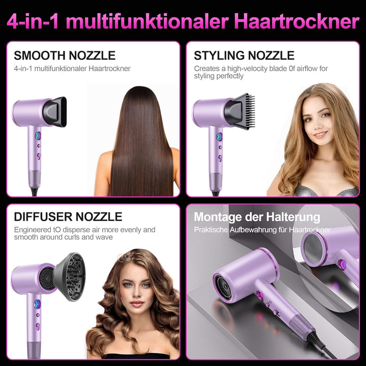 Tisoutec Föhn,Fön,Haartrockner Profi Ionen mit AC Motor 2400W Reisefön Diffusor|Haarfön 4-in-1|Heiss