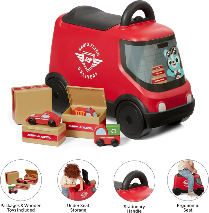 Radio Flyer Ride & Deliver Truck, rotes Rutschfahrzeug für Kleinkinder ab 2 Jahren