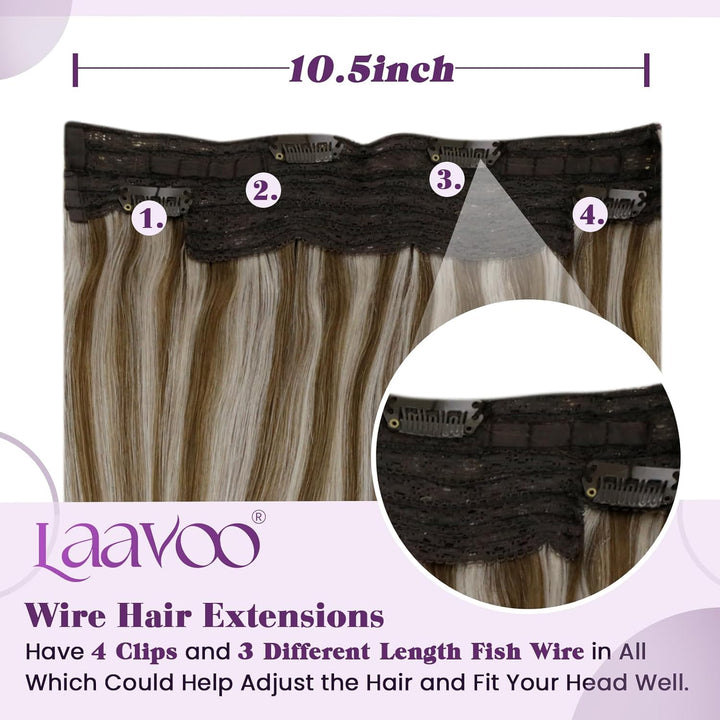 LaaVoo Remy Extensions Echthaar mit Draht Braun Blond Invisible Wire Extensions Echthaar Hellbraun H