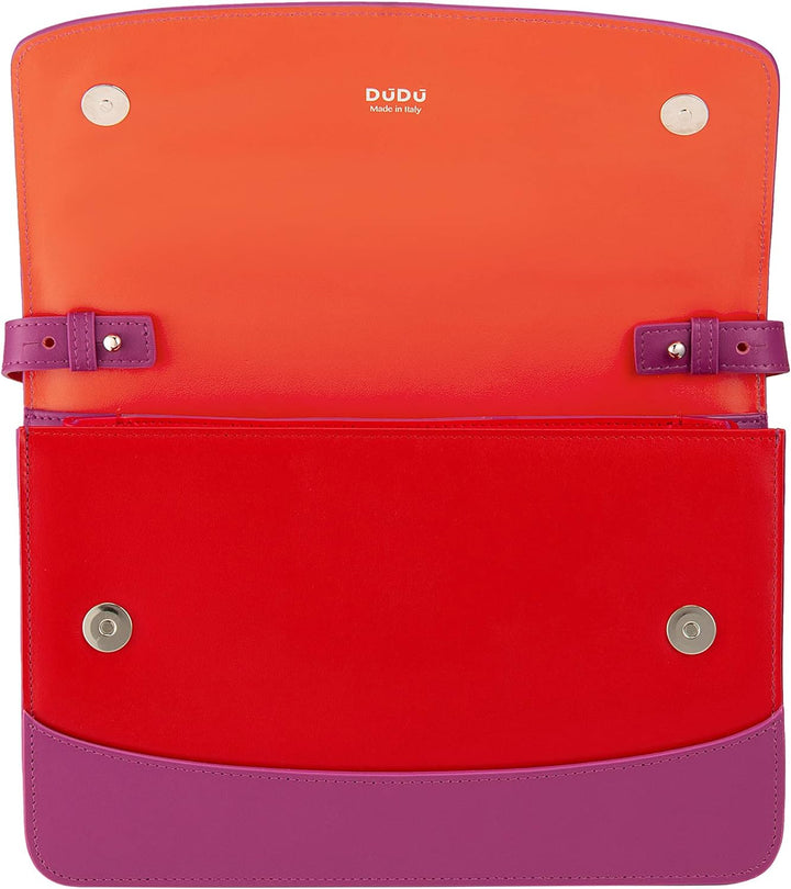DUDU Damen-Lederumhängetasche, Made in Italy, Elegantes Design, Feste Handtasche mit Klappe und 3 Fä