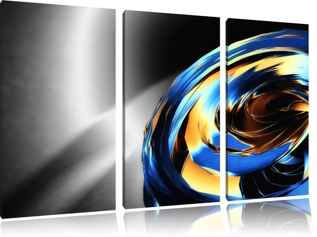 blaue abstrakte Form schwarz/weiss 3-Teiler Leinwandbild 120x80 Bild auf Leinwand, XXL riesige Bilde