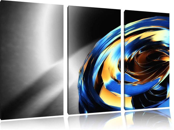 blaue abstrakte Form schwarz/weiss 3-Teiler Leinwandbild 120x80 Bild auf Leinwand, XXL riesige Bilde