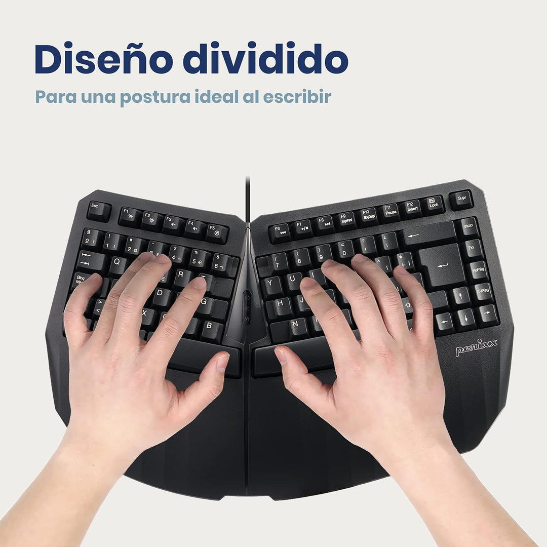 Perixx PERIBOARD-413B ES, Kabelgebundene ergonomische kompakte Geteilte Tastatur, 40 x 27,5 x 5,5 cm