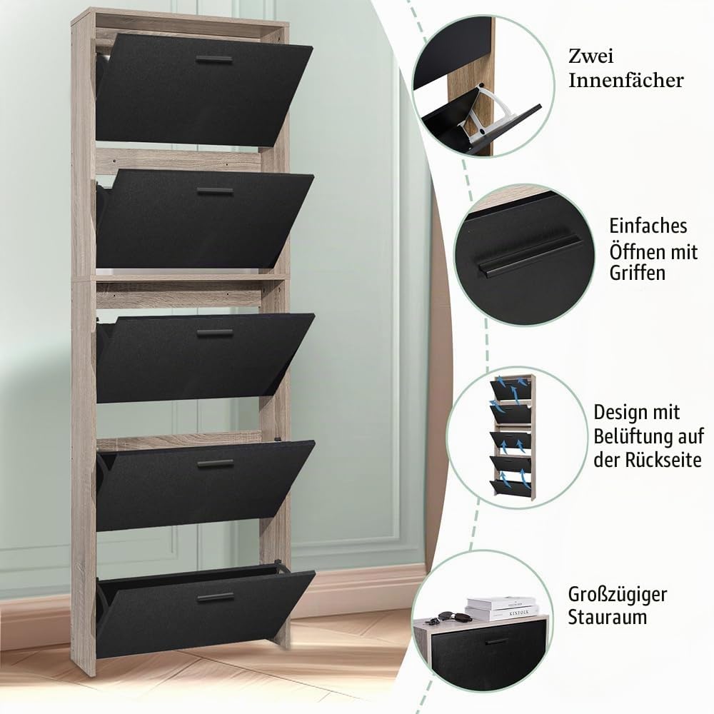 CASABEL Schuhschrank für 15 Paar – grosse Kapazität für den Eingangsbereich – L 60 x B 17 x H 180 cm