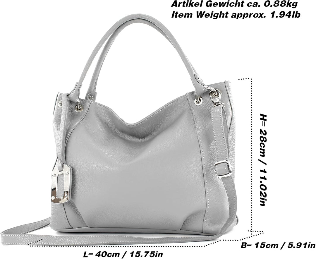 modamoda de - T339 - ital. Schultertasche Shopper aus Leder Schokobraun, Schokobraun