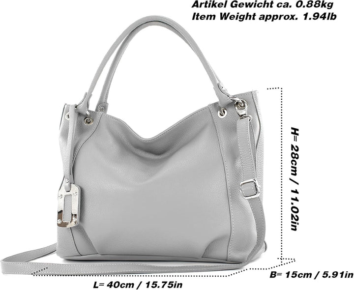 modamoda de - T339 - ital. Schultertasche Shopper aus Leder Schokobraun, Schokobraun