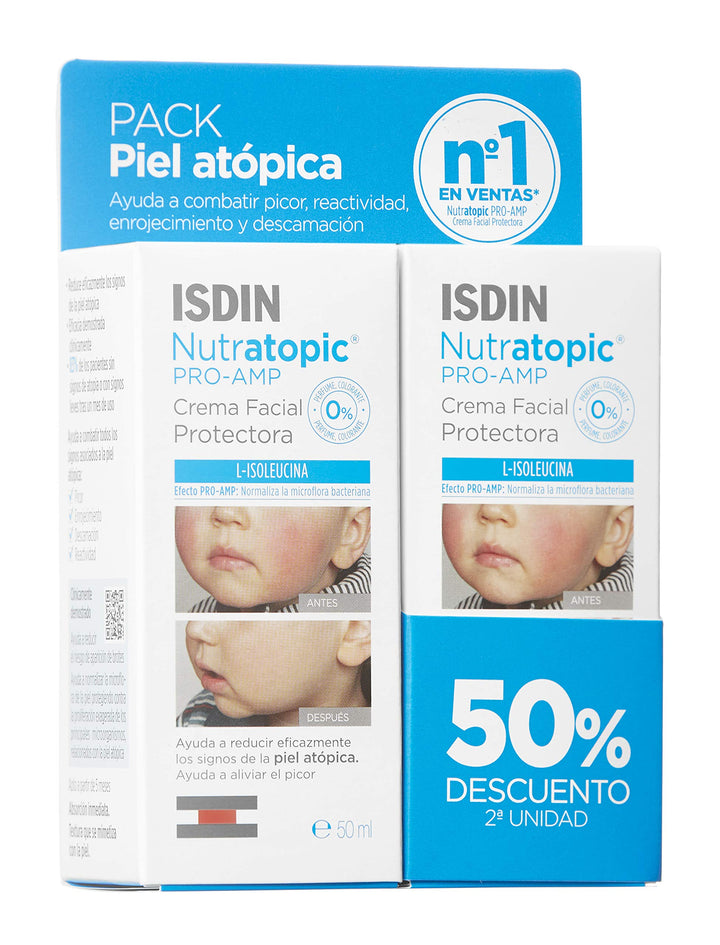 ISDIN Nutratopic Pro-Amp Duplo Gesichtscreme für atopische Haut, 50 ml (2 Stück)