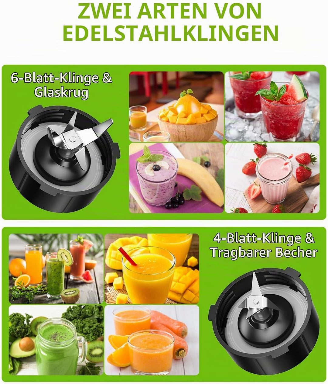GDOR Standmixer 1100W, Mixer Smoothie Maker mit 1,5L Glaskrug und 650ml Reisebecher Professionell Ho