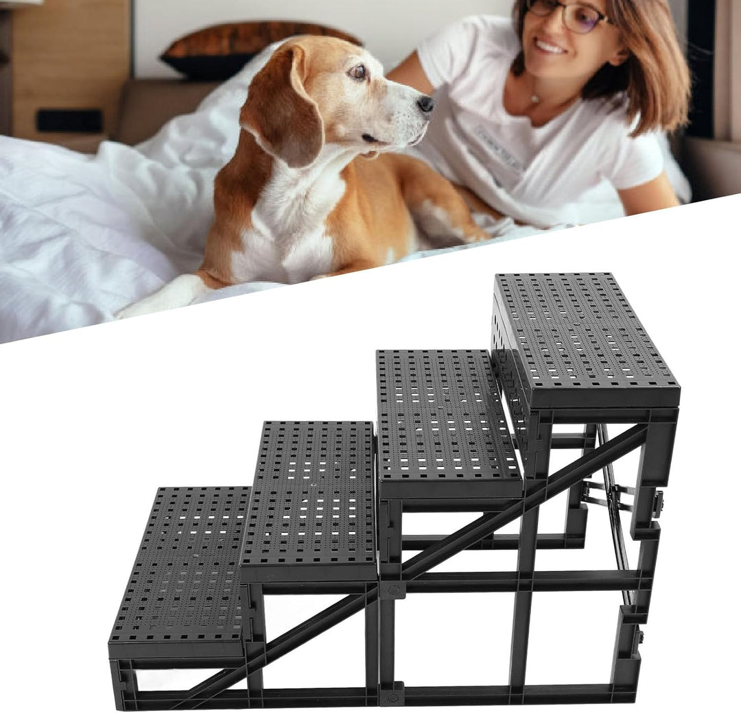 Hundetreppe mit 4 Stufen, Faltbare Hundetreppe für Hochbett und Couch mit Rutschfester Oberfläche un