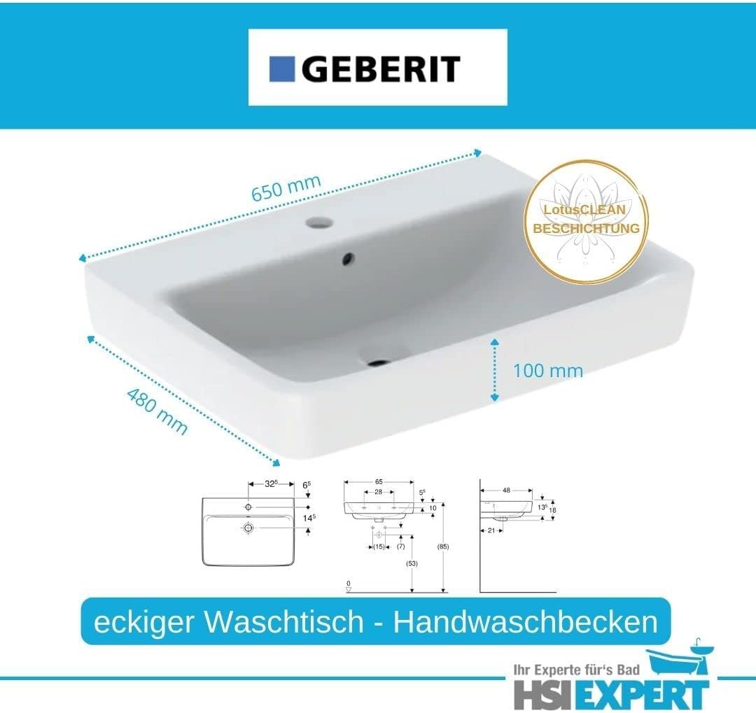 Geberit Waschtisch Waschbecken 65 cm Armatur Siphon Eckventil Komplettset