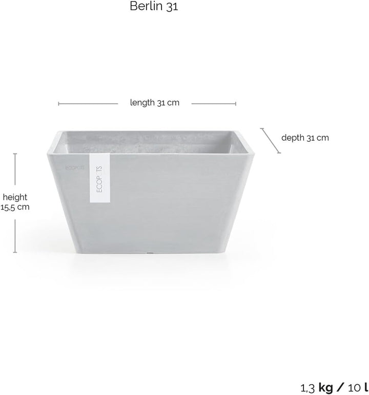 Ecopots Blumentopf Berlin Dunkel Grau - 31 x 31 cm quadratisch - Pflanzentopf aus Recycling Kunststo