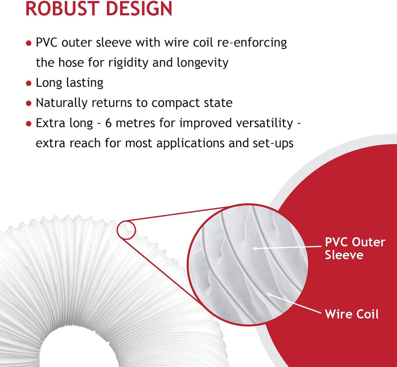 SPARES2GO PVC Erweiterungssatz Rohr für flexiblen Schlauch für Delonghi Klimaanlage (6m, 5 Zoll)