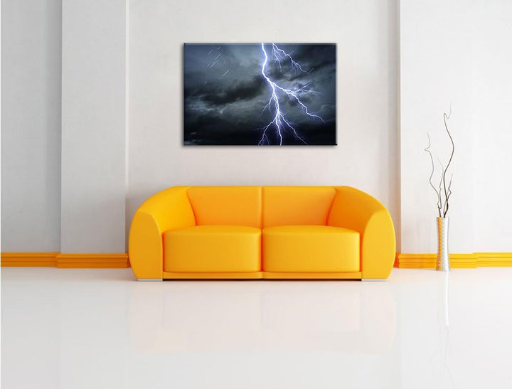 Gefährlicher Blitz am Gewitterhimmel Format: 100x70 auf Leinwand, XXL riesige Bilder fertig gerahmt