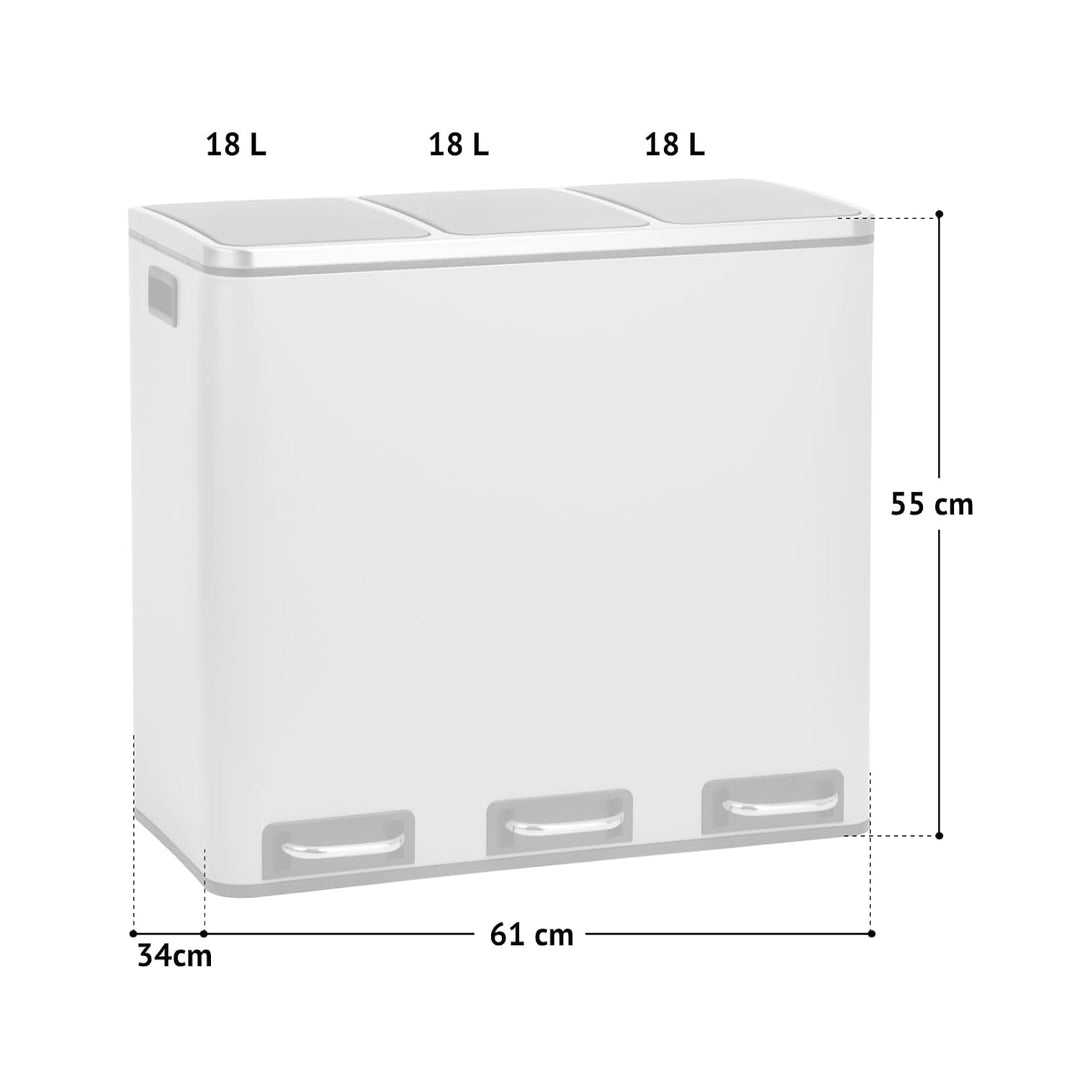 SVITA TM3X18 Treteimer 54 Liter Abfalleimer Mülleimer Design Silber Mülltrennung Papierkorb Küchen-O