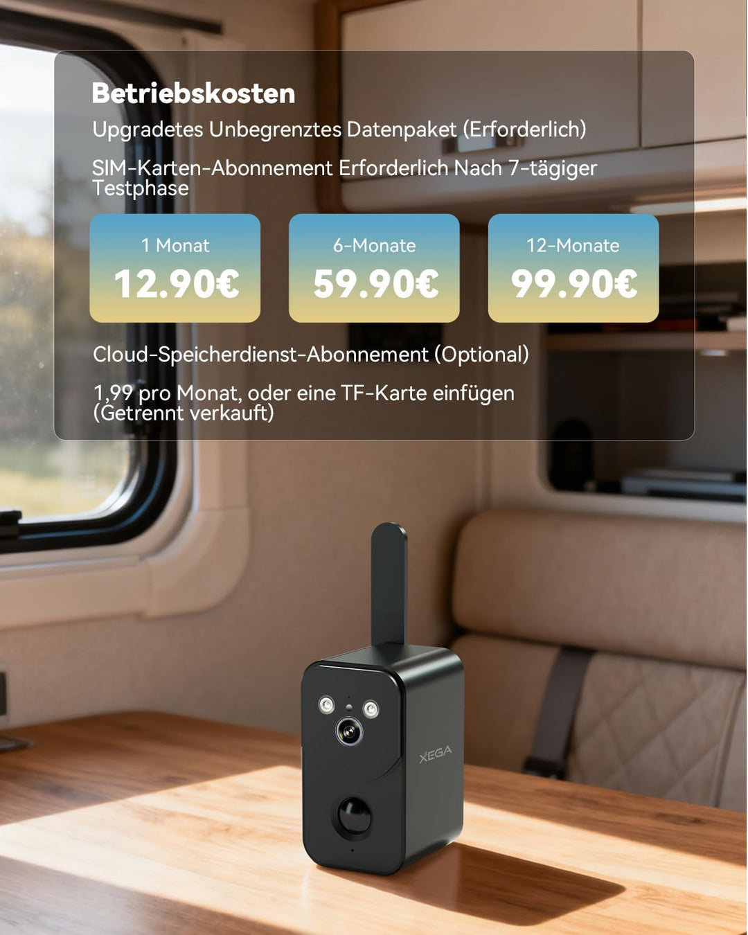 Xega 4G LTE Überwachungskamera mit SIM Karte 10000mAh Akku – Drahtlose Aussen Innen Tragbare Kamera