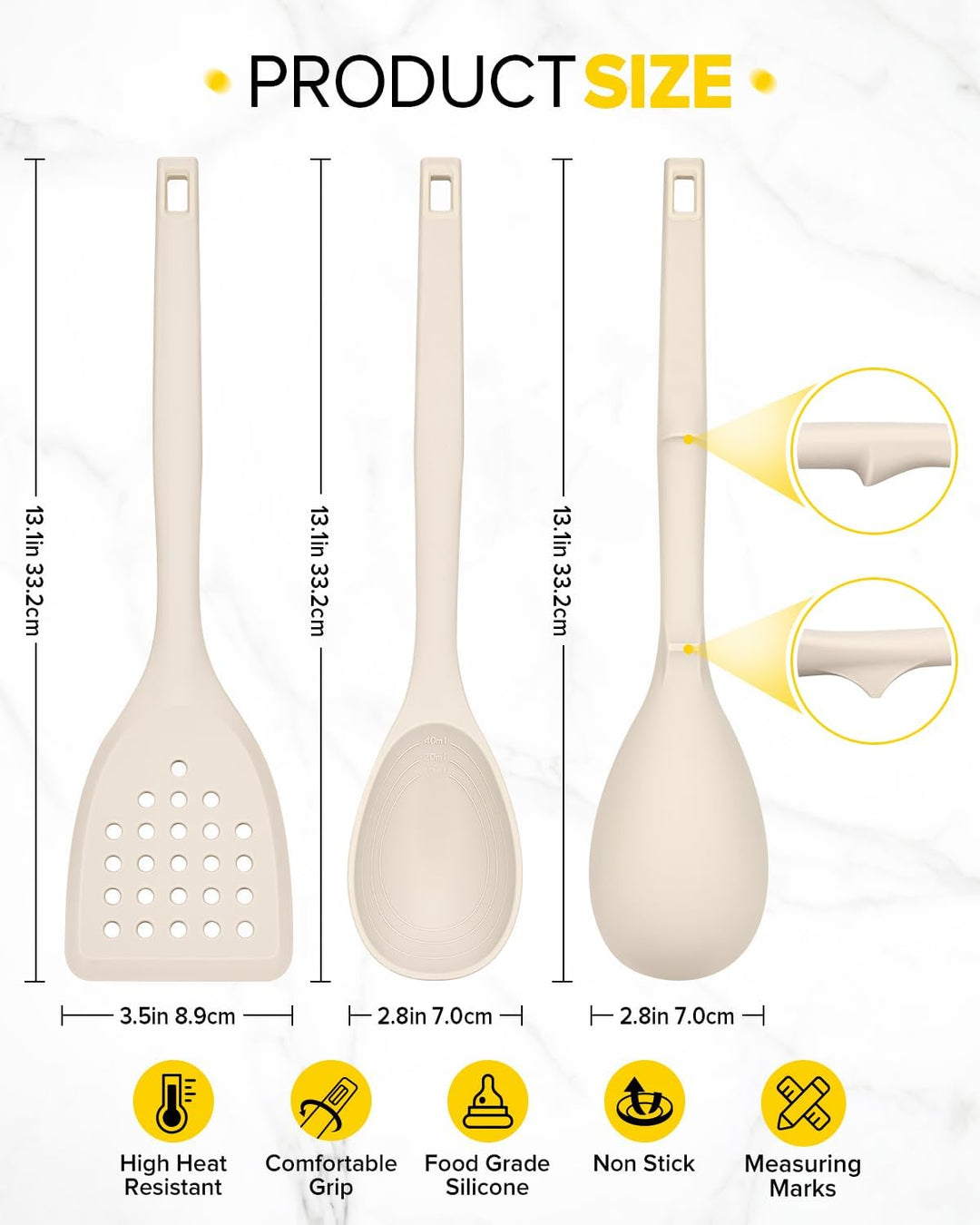 Packung von 4 Silikon Kochgeräte Set, Non-Stick-Festspalten und hitzebeständige Schlitzlöffel mit Rü