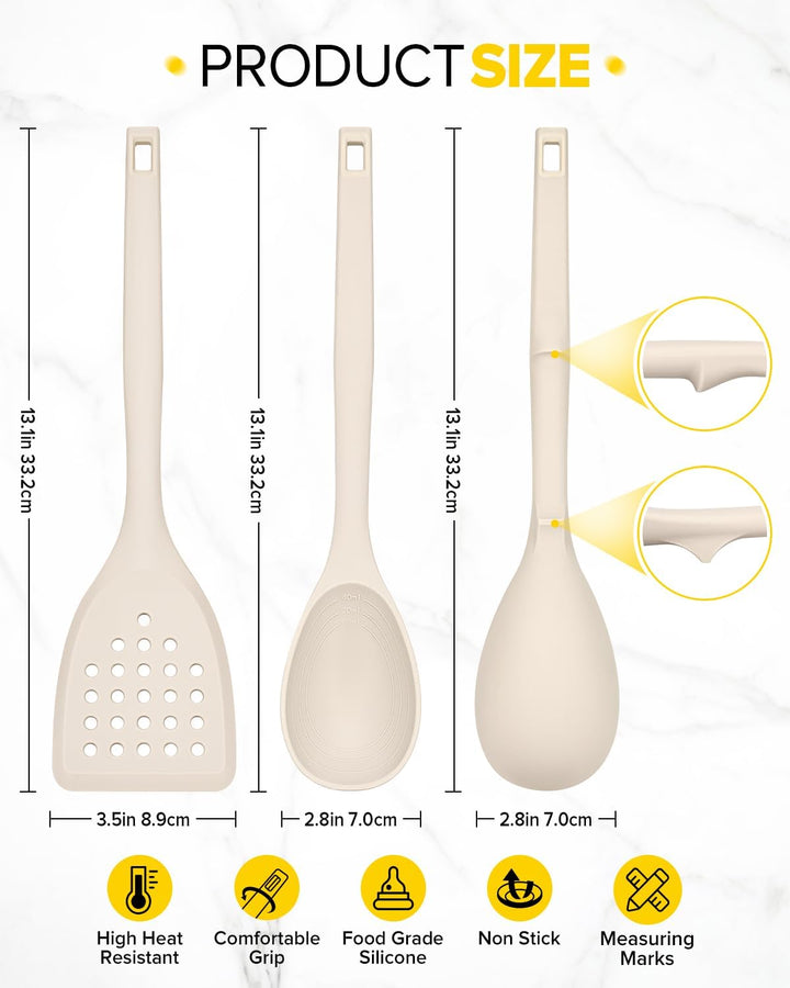 Packung von 4 Silikon Kochgeräte Set, Non-Stick-Festspalten und hitzebeständige Schlitzlöffel mit Rü