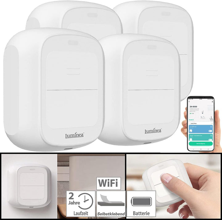 Luminea Home Control Szenario-Schalter: 4er-Set Smarte WLAN-Fernbedienung mit 2 Tasten, Licht & Szen