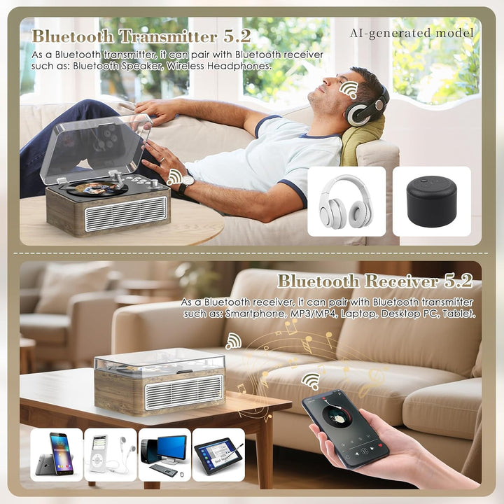 Gueray Tragbarer Bluetooth CD-Player mit Lautsprechern 3600mAh Wiederaufladbarer Vintage CD Spieler