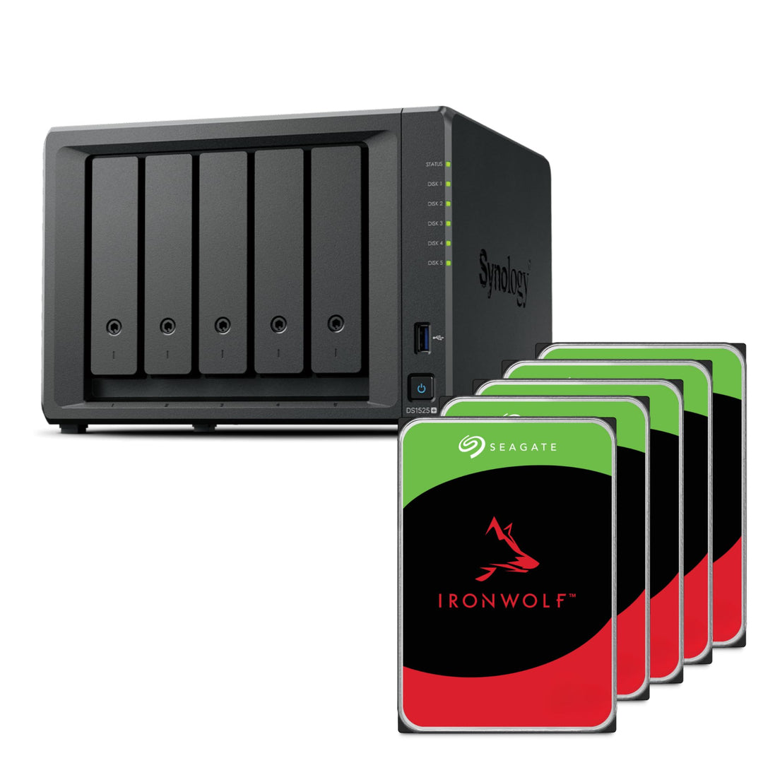 Synology Diskstation NAS DS1525+ 10TB Bundle Seagate (5X 2TB Ironwolf) 5 Bay Plus Serie mit Ryzen R1