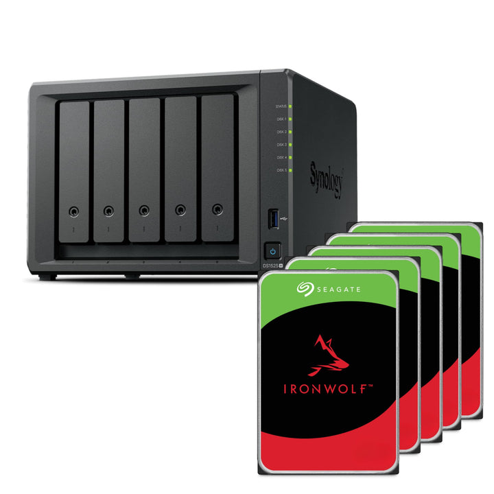 Synology Diskstation NAS DS1525+ 10TB Bundle Seagate (5X 2TB Ironwolf) 5 Bay Plus Serie mit Ryzen R1