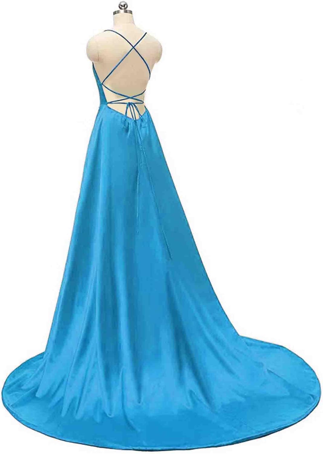 xxxiticat Damen Elegant Lange Ballkleider mit Taschen Satin A-Linie Backless Hochzeitskleid Abendkle